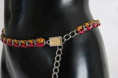 Pre-owned Dolce & Gabbana Dolce&gabbana Women Red Yellow Leather Crystal Belt Fashion Strap
