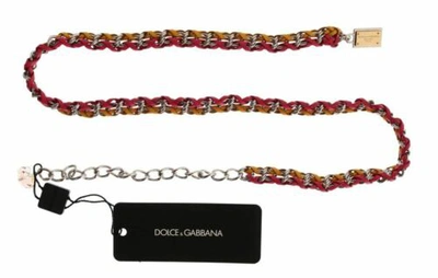 Pre-owned Dolce & Gabbana Dolce&gabbana Women Red Yellow Leather Crystal Belt Fashion Strap