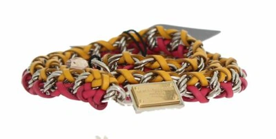 Pre-owned Dolce & Gabbana Dolce&gabbana Women Red Yellow Leather Crystal Belt Fashion Strap