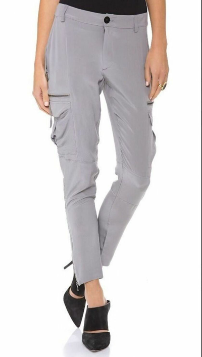Pre-owned Taylor Skaist  Washed Gray Silk Cargo Pants Trousers Size 4 Or 10