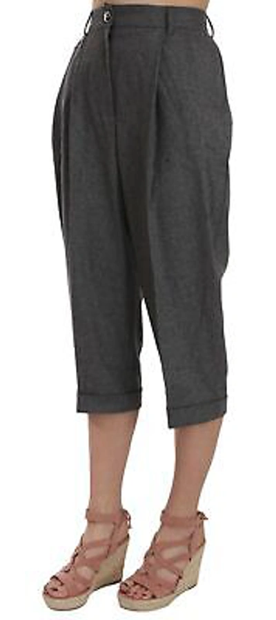 Pre-owned Dolce & Gabbana Pants Pleated Wool Cropped Trouser It44/us10/l $900 In Gray