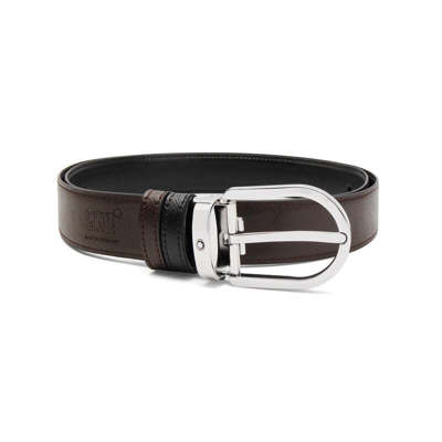 Pre-owned Montblanc Genuine  113834 Men's Natural Cow Leather Reversible Belt Black & Brown