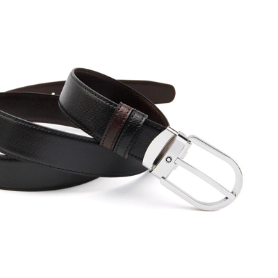 Pre-owned Montblanc Genuine  113834 Men's Natural Cow Leather Reversible Belt Black & Brown