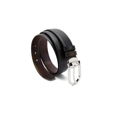 Pre-owned Montblanc Genuine  113834 Men's Natural Cow Leather Reversible Belt Black & Brown