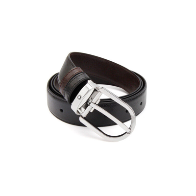 Pre-owned Montblanc Genuine  113834 Men's Natural Cow Leather Reversible Belt Black & Brown