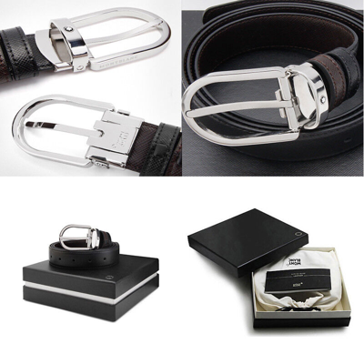 Pre-owned Montblanc Genuine  113834 Men's Natural Cow Leather Reversible Belt Black & Brown