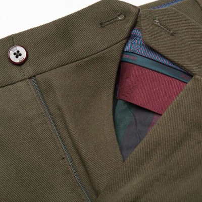Pre-owned Pt01 Pantaloni Torino "jacques" Army Green Twill Cotton Flat Front Pants