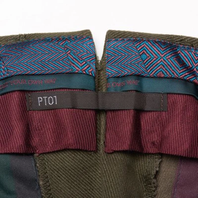 Pre-owned Pt01 Pantaloni Torino "jacques" Army Green Twill Cotton Flat Front Pants