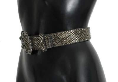 Pre-owned Dolce & Gabbana Dolce&gabbana Women Gray Waist Belt Viscose Swarovski Crystals Strap 65 Cm 26"