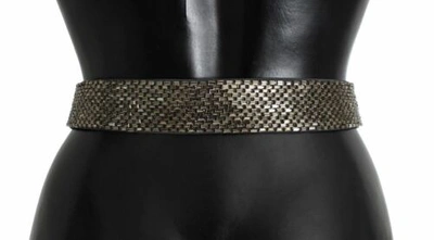 Pre-owned Dolce & Gabbana Dolce&gabbana Women Gray Waist Belt Viscose Swarovski Crystals Strap 65 Cm 26"