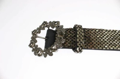 Pre-owned Dolce & Gabbana Dolce&gabbana Women Gray Waist Belt Viscose Swarovski Crystals Strap 65 Cm 26"