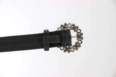 Pre-owned Dolce & Gabbana Dolce&gabbana Women Gray Waist Belt Viscose Swarovski Crystals Strap 65 Cm 26"