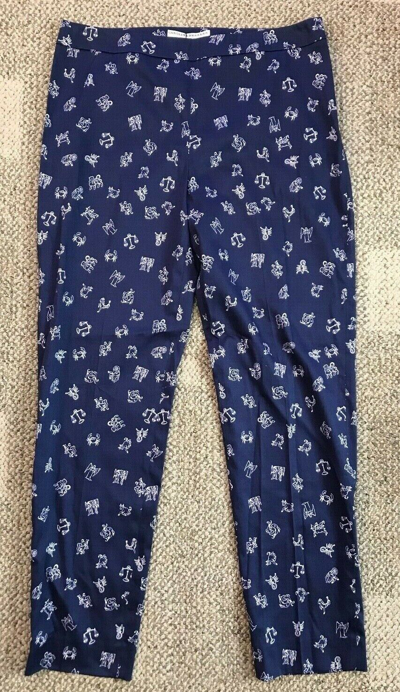 Pre-owned Carolina Herrera Womens Skinny Pant Dark Blue Zodiac Print Size 6 Apc415