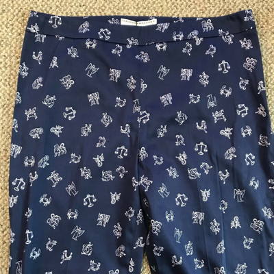 Pre-owned Carolina Herrera Womens Skinny Pant Dark Blue Zodiac Print Size 6 Apc415