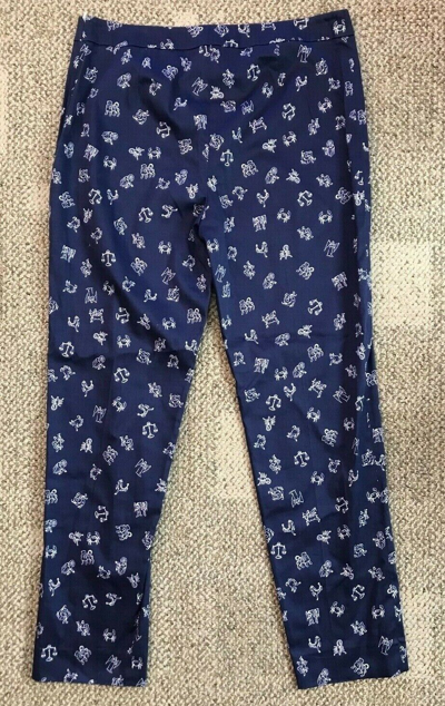 Pre-owned Carolina Herrera Womens Skinny Pant Dark Blue Zodiac Print Size 6 Apc415