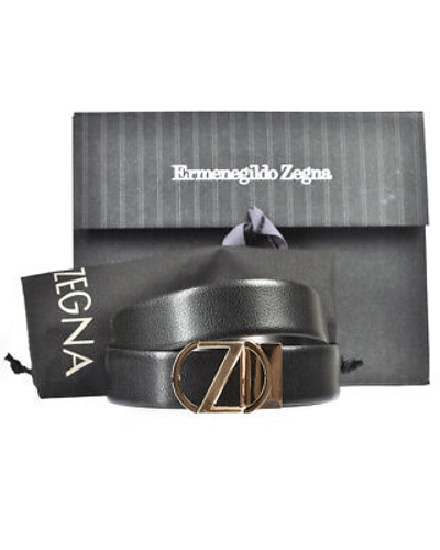 Pre-owned Zegna Belt Double Face Leather Italy Man Black Bdrsm2965 Ner Sz.110 Make Offer