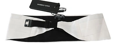 Pre-owned Dolce & Gabbana Cummerbund White Men Waist Belt 100% Silk S. It46 / S Rrp $450
