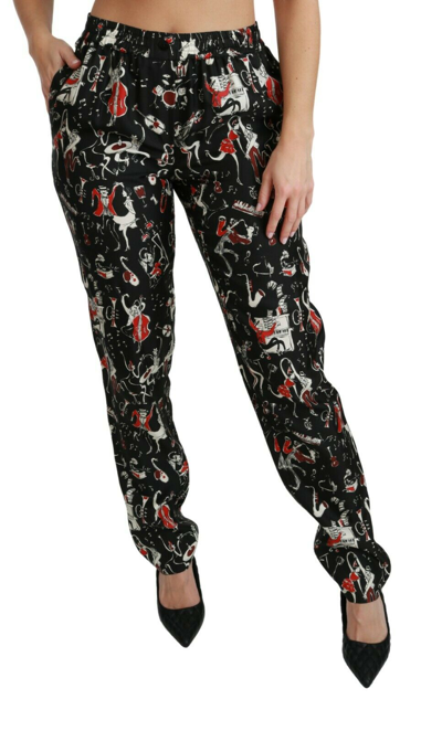 Pre-owned Dolce & Gabbana Pants Silk Black Instrument Mid Waist It40 / Us6 / S Rrp $1200