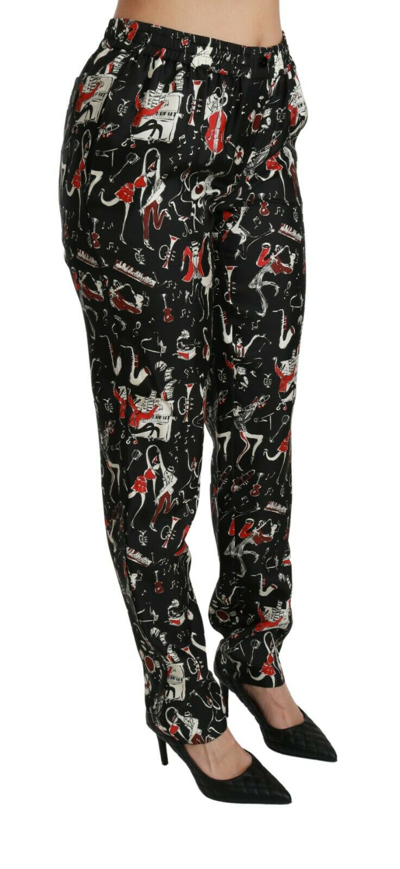 Pre-owned Dolce & Gabbana Pants Silk Black Instrument Mid Waist It40 / Us6 / S Rrp $1200