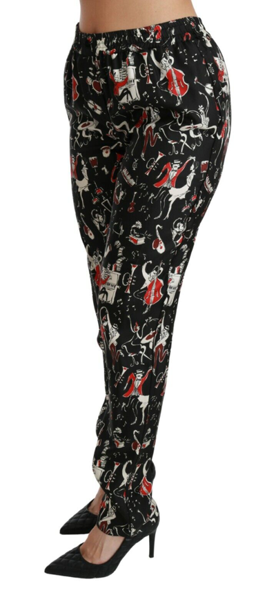 Pre-owned Dolce & Gabbana Pants Silk Black Instrument Mid Waist It40 / Us6 / S Rrp $1200