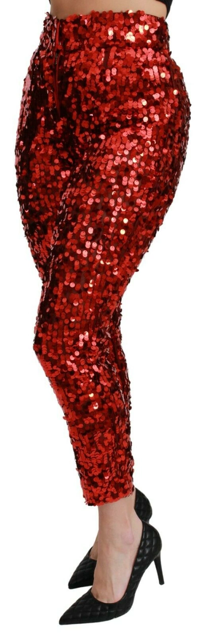 Pre-owned Dolce & Gabbana Pants Red Sequined Cropped Trousers S. It40 / Us6 / S Rrp $1400