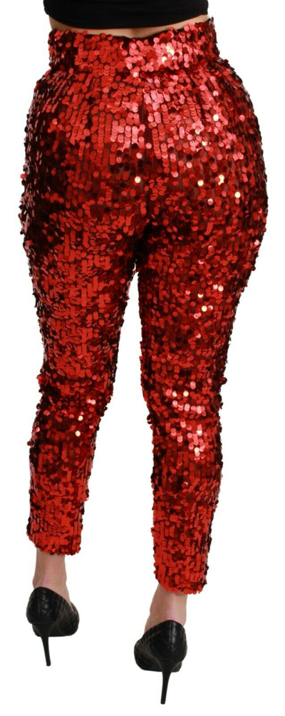 Pre-owned Dolce & Gabbana Pants Red Sequined Cropped Trousers S. It40 / Us6 / S Rrp $1400