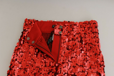 Pre-owned Dolce & Gabbana Pants Red Sequined Cropped Trousers S. It40 / Us6 / S Rrp $1400