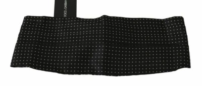 Pre-owned Dolce & Gabbana Dolce&gabbana Men Black Waist Belt 100% Silk Polka Dots Print Stretch Cummerbund