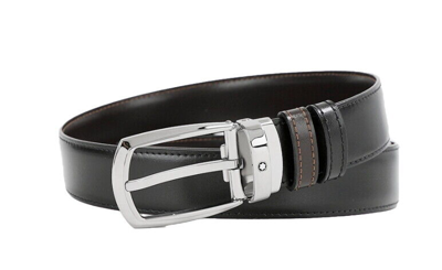 Pre-owned Montblanc 112960 Leather Strap Reversible Belt 1x45 Inch Eu Made Fedex Priority In Black