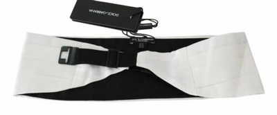 Pre-owned Dolce & Gabbana Dolce&gabbana Men White Waist Belt 100% Silk Patterned Stretch Formal Cummerbund