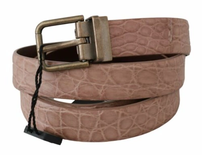 Pre-owned Dolce & Gabbana Dolce&gabbana Men Pink Dress Belt 100% Leather Skin Pattern Brushed Casual Strap