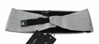 Pre-owned Dolce & Gabbana Dolce&gabbana Gray Men Waist Belt 100% Silk Polka Dotted Adjustable Cummerbund