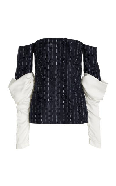 Hellessy Women's Pelicano Pinstriped Ruched Off-the-shoulder Jacket In Stripe