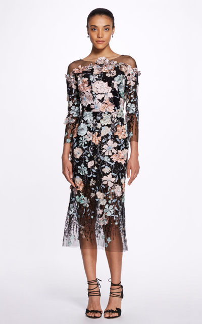 Shop Marchesa Women's Embroidered Midi Dress In Floral