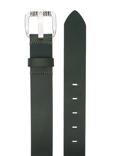 Diesel Logo-buckle Buffalo Leather Belt In Green