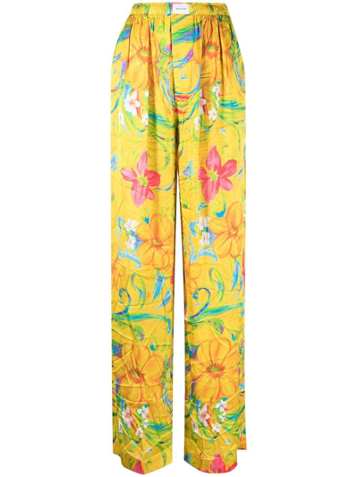 Shop Balenciaga Floral-print Straight-leg Pyjama Trousers In Yellow