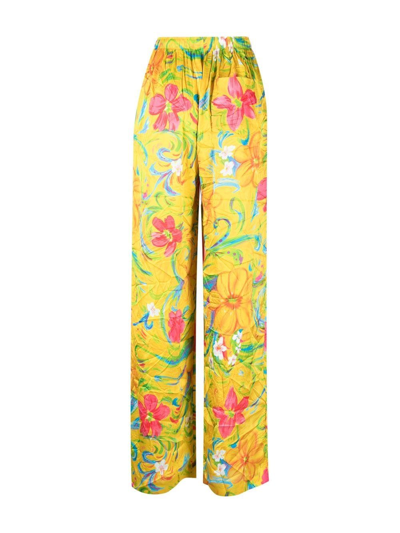 Shop Balenciaga Floral-print Straight-leg Pyjama Trousers In Yellow