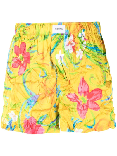 Shop Balenciaga Floral-print Pajama Shorts In Yellow