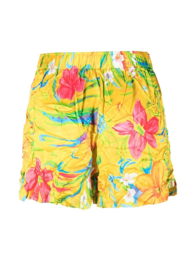 Shop Balenciaga Floral-print Pajama Shorts In Yellow