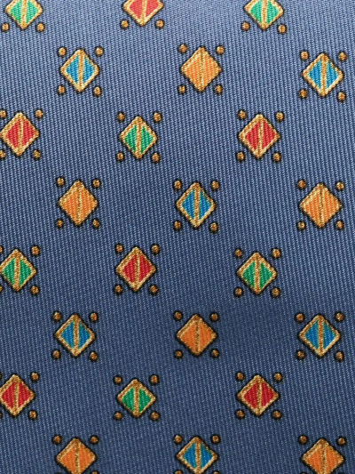 Pre-owned Ferragamo 几何图案印花真丝领带（1990年代典藏款） In Blue