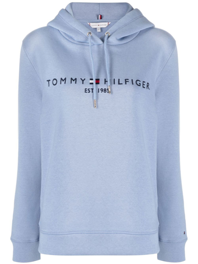 Shop Tommy Hilfiger Logo-embroidered Hoodie In Blue