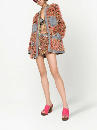 Shop Dolce & Gabbana Textured Finish Jacquard Miniskirt In Pink