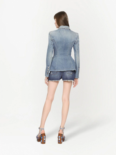 Shop Dolce & Gabbana Distressed High-rise Denim Shorts In Blue