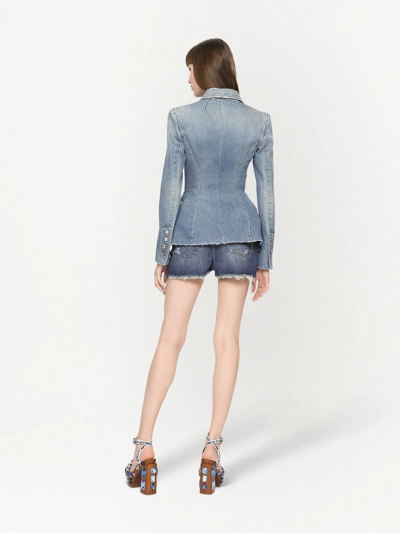 Dolce & Gabbana Distressed High-rise Denim Shorts In Blue