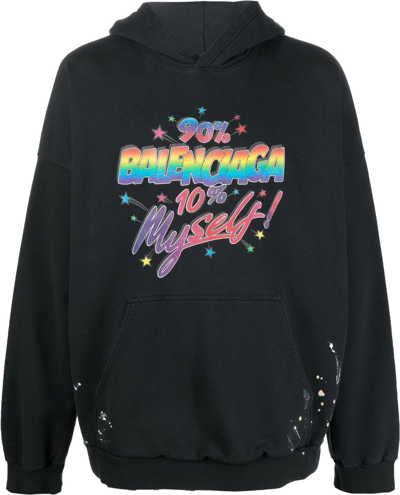 Shop Balenciaga Wide Fit Slogan-print Hoodie In Black