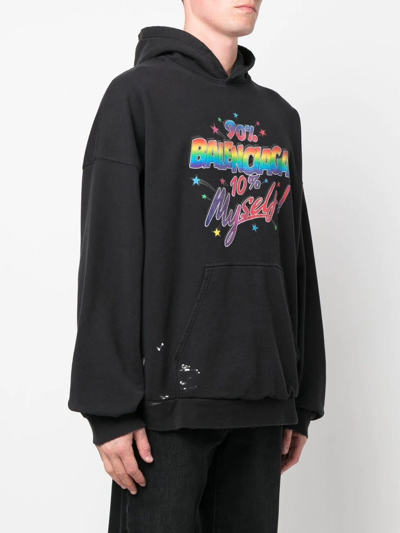 Shop Balenciaga Wide Fit Slogan-print Hoodie In Black