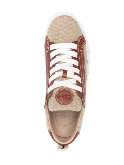 Chloé Linen And Leather Lauren Sneakers In Neutrals