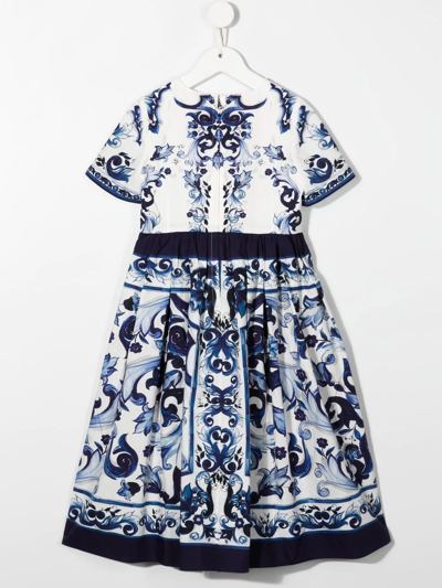 Shop Dolce & Gabbana Majolica-print Cotton Dress In 'ha3tn' Blue White