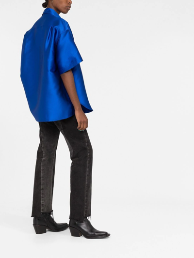 Shop Sandro Satin-finish Detail Shirt In Blue