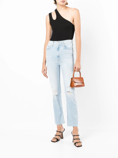 Shop Mother Straight-leg Cut-out Jeans In Blue